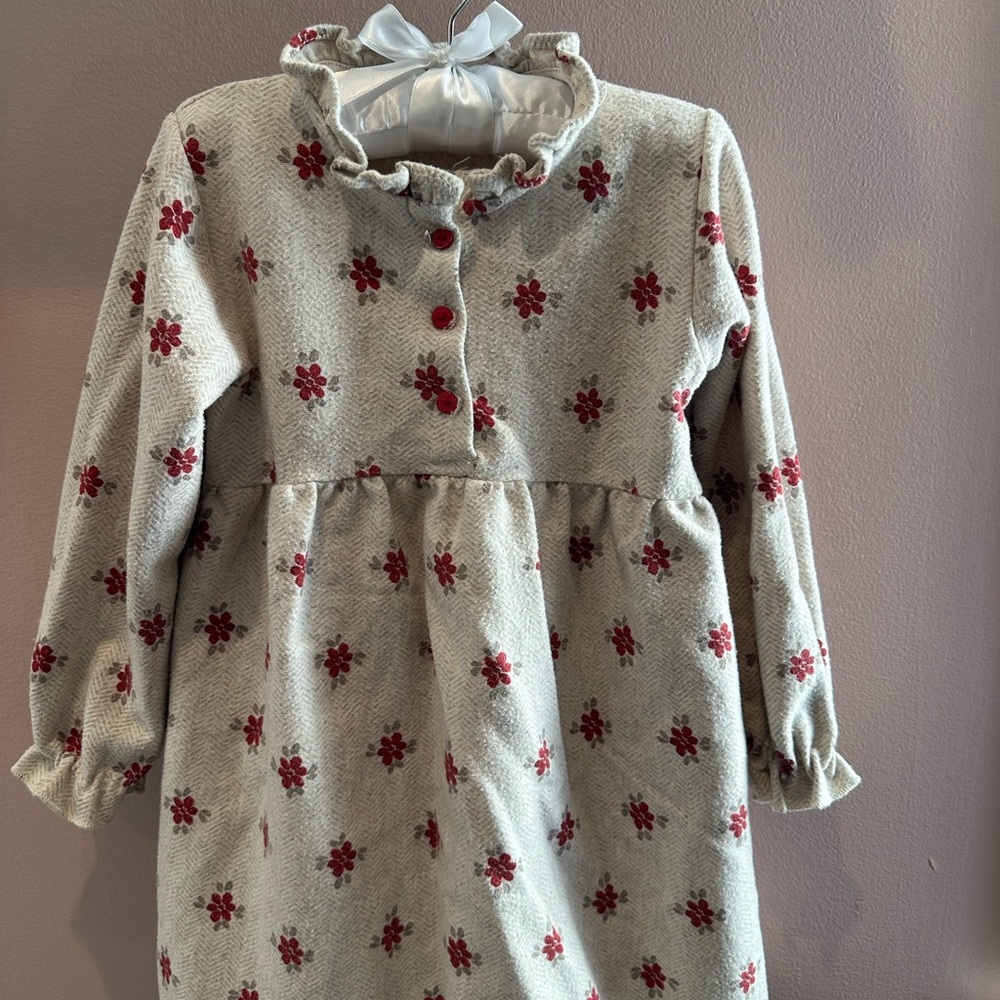 Zara Cream Dress with Red Floral Pattern